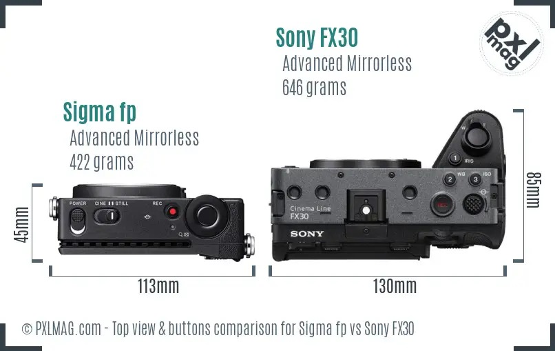 Sigma fp vs Sony FX30 top view buttons comparison
