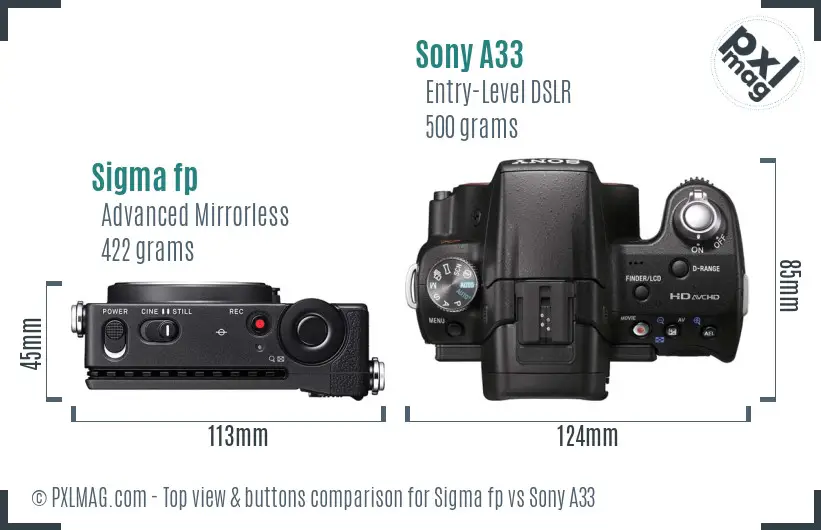Sigma fp vs Sony A33 top view buttons comparison