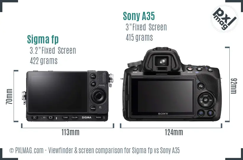 Sigma fp vs Sony A35 Screen and Viewfinder comparison