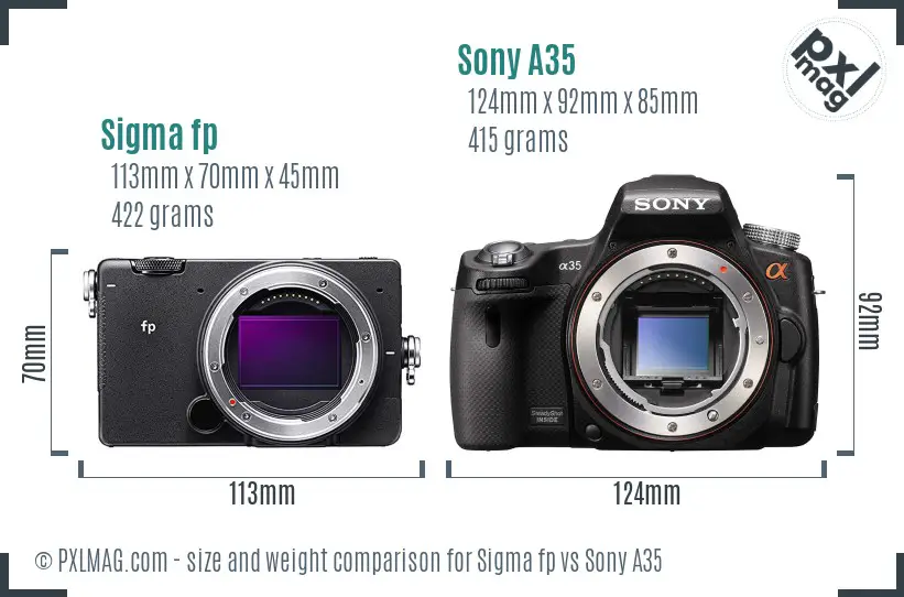 Sigma fp vs Sony A35 size comparison