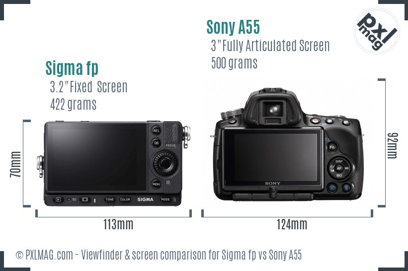 Sigma fp vs Sony A55 Screen and Viewfinder comparison