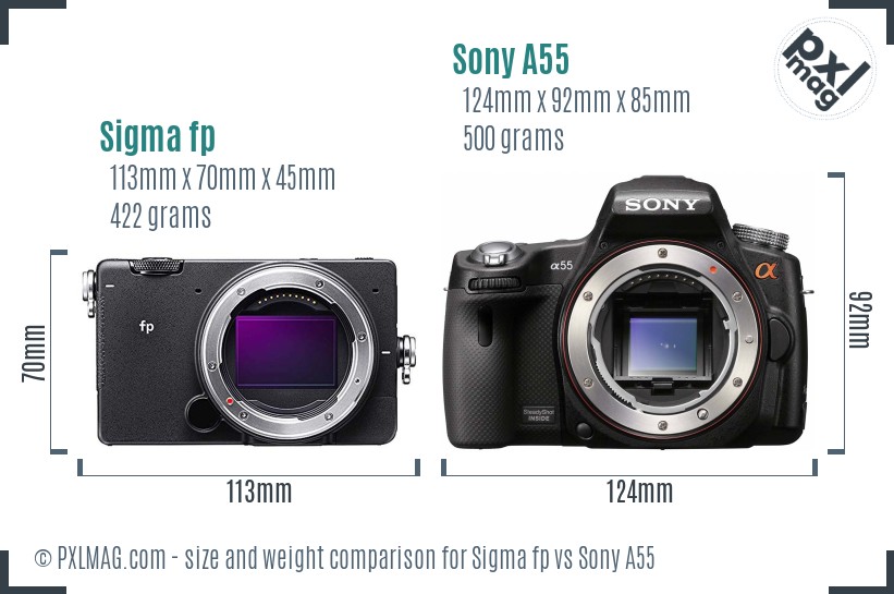 Sigma fp vs Sony A55 size comparison