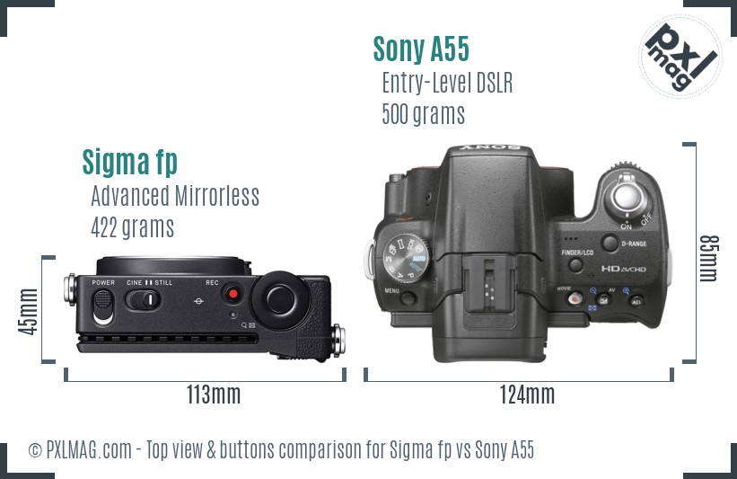 Sigma fp vs Sony A55 top view buttons comparison