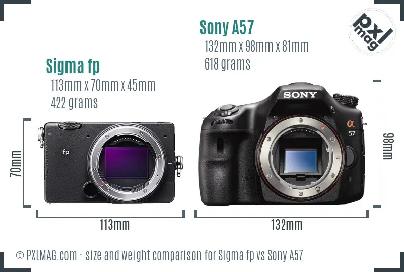 Sigma fp vs Sony A57 size comparison