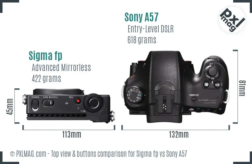 Sigma fp vs Sony A57 top view buttons comparison