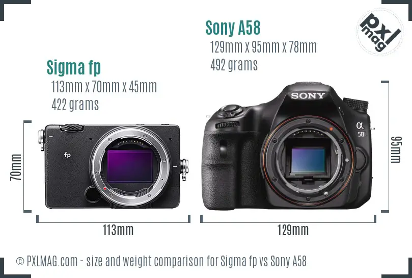 Sigma fp vs Sony A58 size comparison Sigma fp vs Sony A58 size comparison