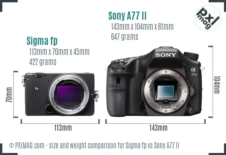 Sigma fp vs Sony A77 II size comparison