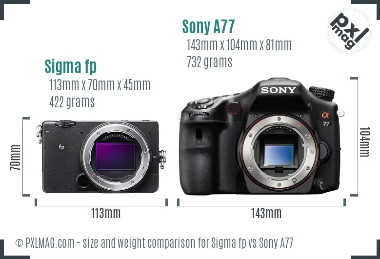 Sigma fp vs Sony A77 size comparison