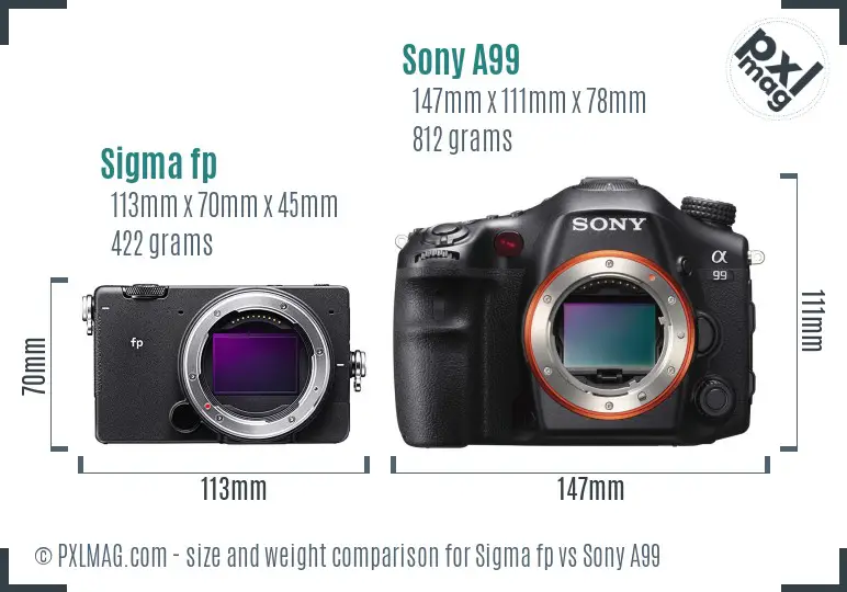 Sigma fp vs Sony A99 size comparison