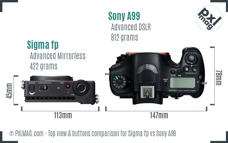 Sigma fp vs Sony A99 top view buttons comparison