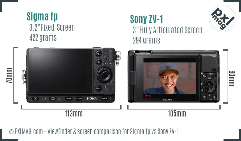 Sigma fp vs Sony ZV-1 Screen and Viewfinder comparison