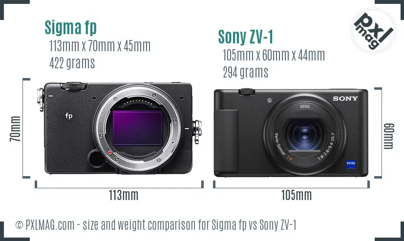 Sigma fp vs Sony ZV-1 size comparison