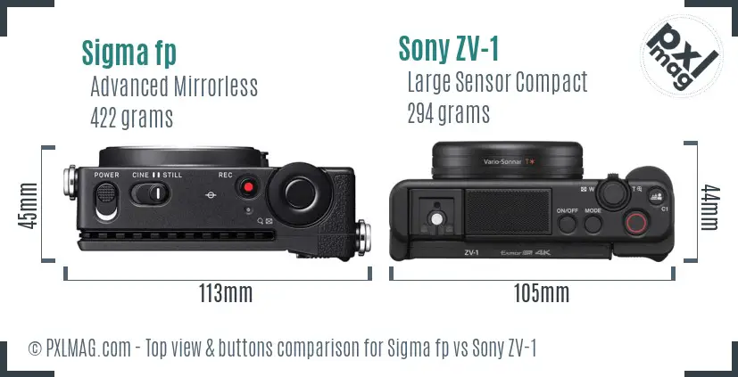 Sigma fp vs Sony ZV-1 top view buttons comparison