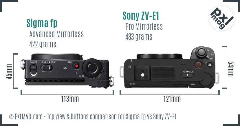 Sigma fp vs Sony ZV-E1 top view buttons comparison Sigma fp vs Sony ZV-E1 top view buttons comparison