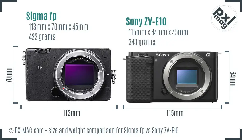 Sigma fp vs Sony ZV-E10 size comparison