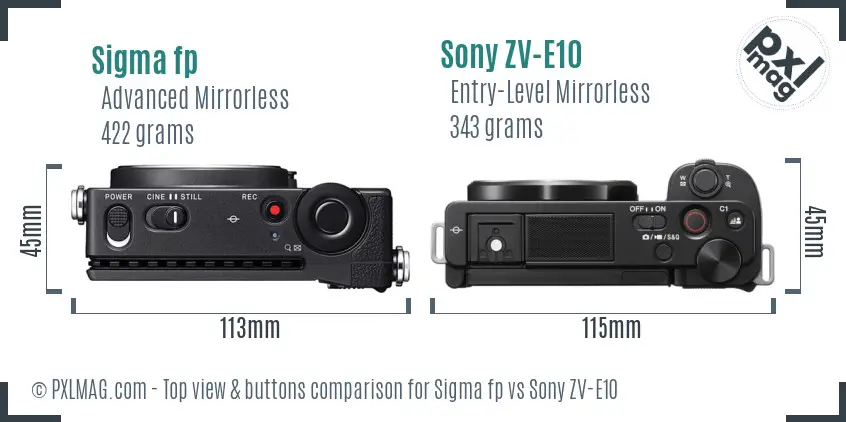Sigma fp vs Sony ZV-E10 top view buttons comparison