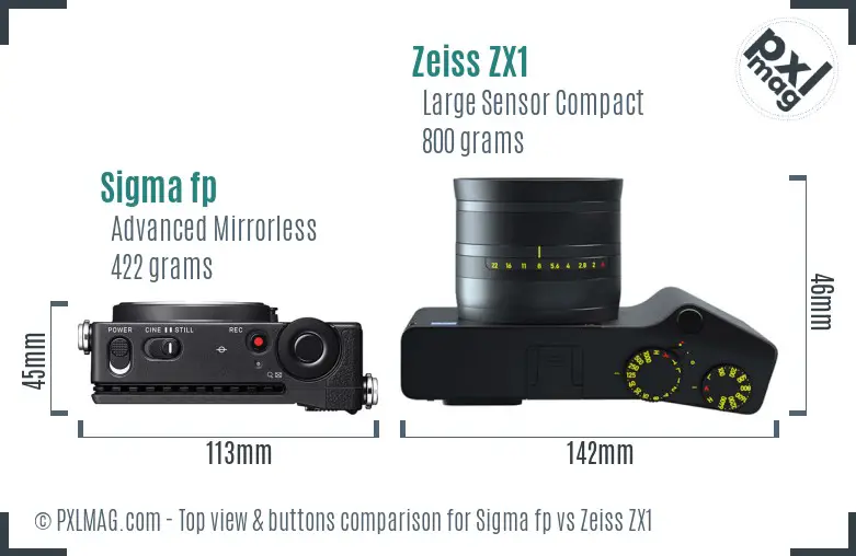 Sigma fp vs Zeiss ZX1 top view buttons comparison