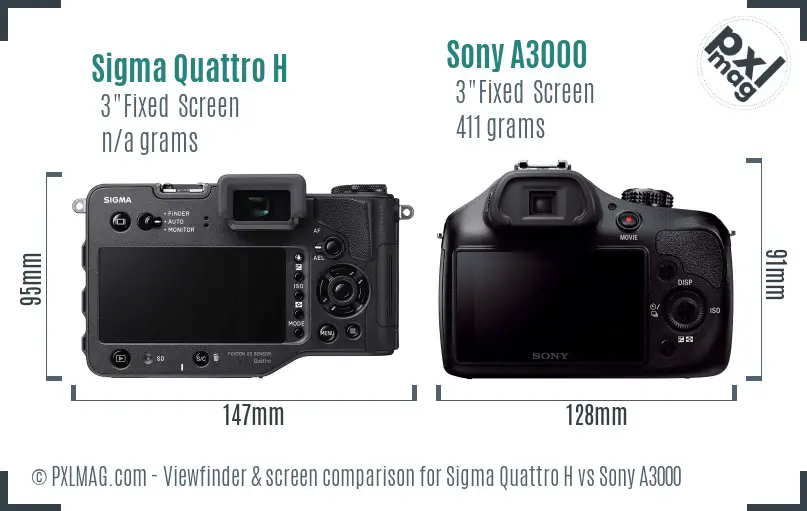 Sigma Quattro H vs Sony A3000 Screen and Viewfinder comparison