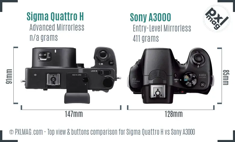 Sigma Quattro H vs Sony A3000 top view buttons comparison