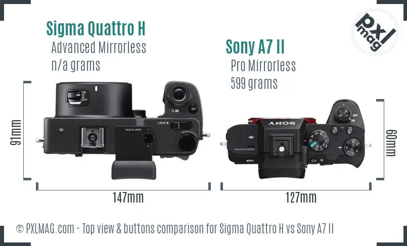Sigma Quattro H vs Sony A7 II top view buttons comparison Sigma Quattro H vs Sony A7 II top view buttons comparison