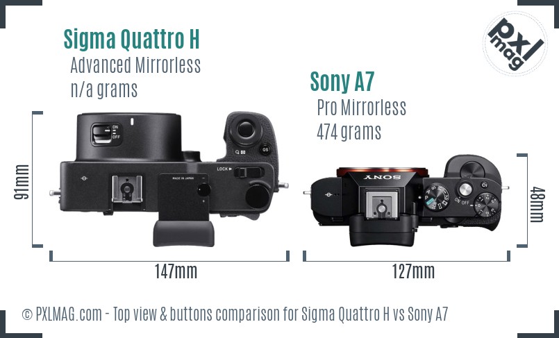 Sigma Quattro H vs Sony A7 top view buttons comparison