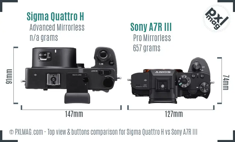 Sigma Quattro H vs Sony A7R III top view buttons comparison Sigma Quattro H vs Sony A7R III top view buttons comparison
