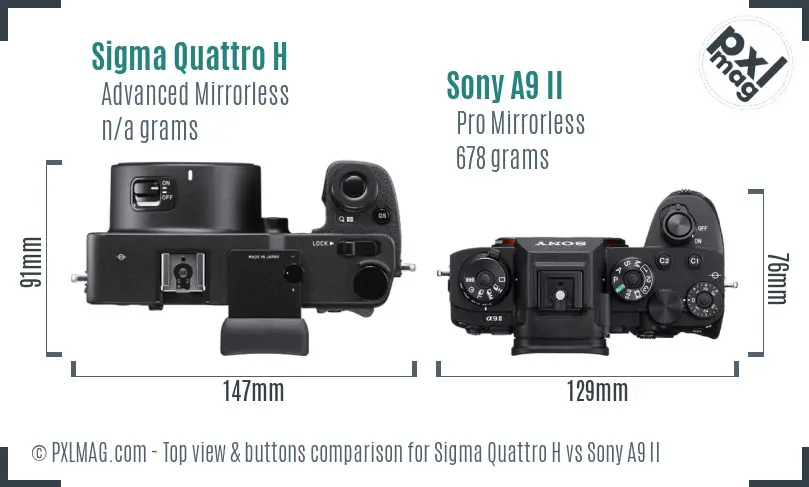 Sigma Quattro H vs Sony A9 II top view buttons comparison Sigma Quattro H vs Sony A9 II top view buttons comparison
