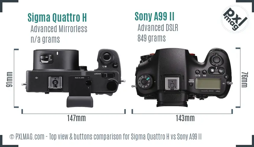 Sigma Quattro H vs Sony A99 II top view buttons comparison