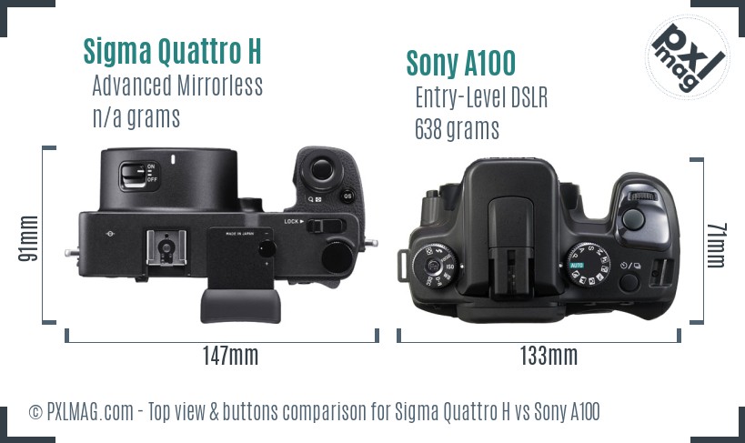 Sigma Quattro H vs Sony A100 top view buttons comparison