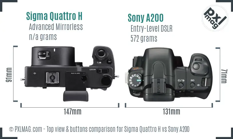 Sigma Quattro H vs Sony A200 top view buttons comparison Sigma Quattro H vs Sony A200 top view buttons comparison