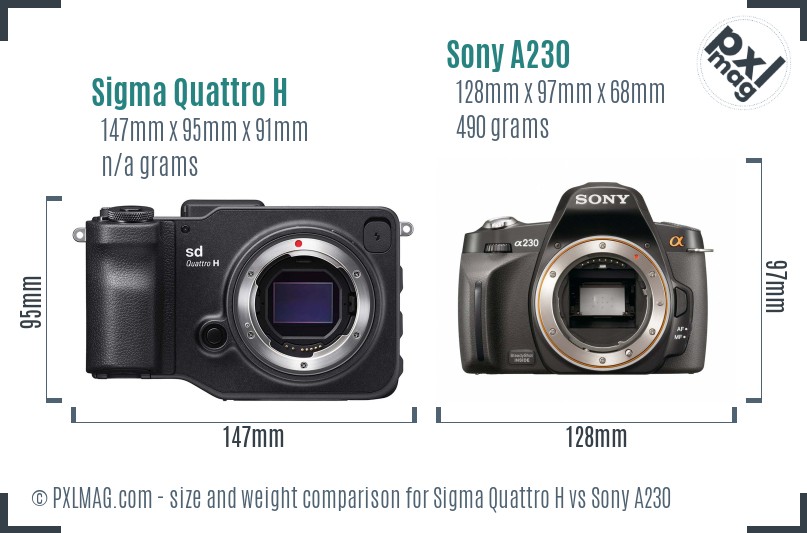 Sigma Quattro H vs Sony A230 size comparison