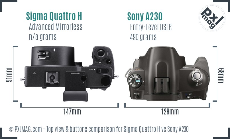 Sigma Quattro H vs Sony A230 top view buttons comparison