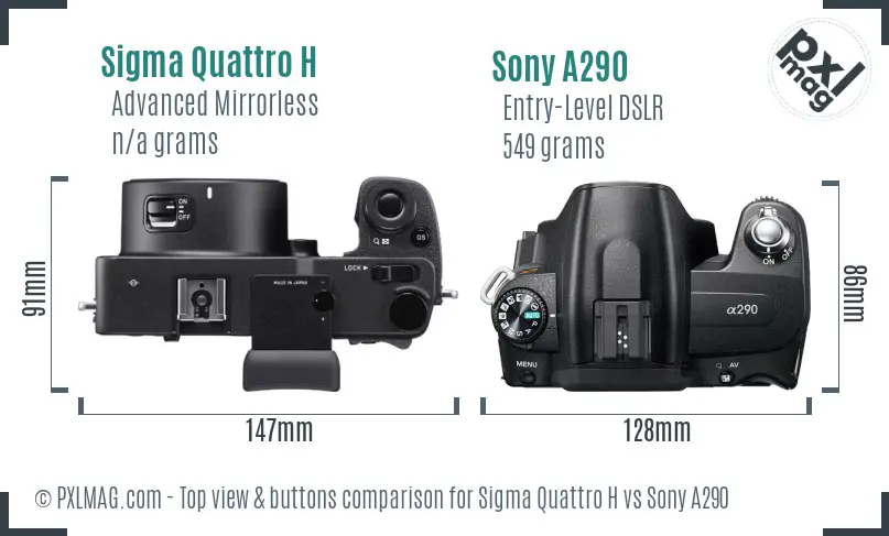 Sigma Quattro H vs Sony A290 top view buttons comparison Sigma Quattro H vs Sony A290 top view buttons comparison