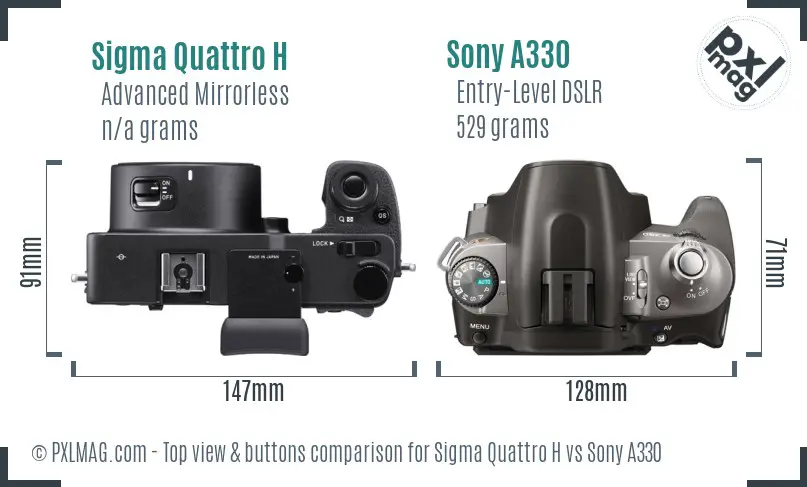 Sigma Quattro H vs Sony A330 top view buttons comparison Sigma Quattro H vs Sony A330 top view buttons comparison