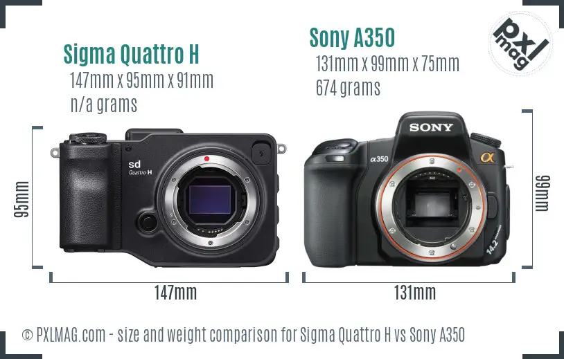 Sigma Quattro H vs Sony A350 size comparison