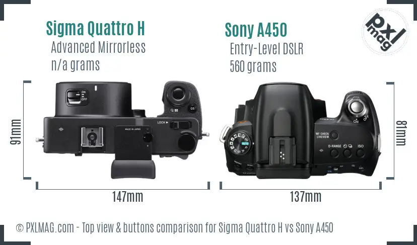 Sigma Quattro H vs Sony A450 top view buttons comparison Sigma Quattro H vs Sony A450 top view buttons comparison