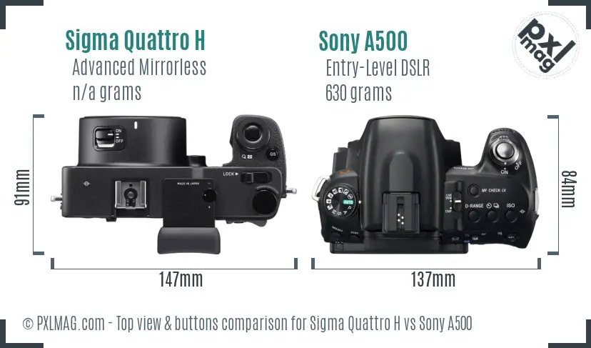 Sigma Quattro H vs Sony A500 top view buttons comparison Sigma Quattro H vs Sony A500 top view buttons comparison