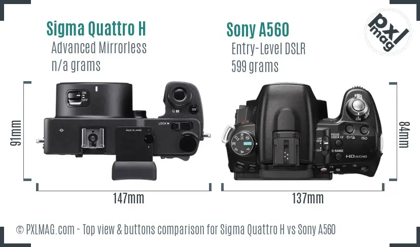 Sigma Quattro H vs Sony A560 top view buttons comparison