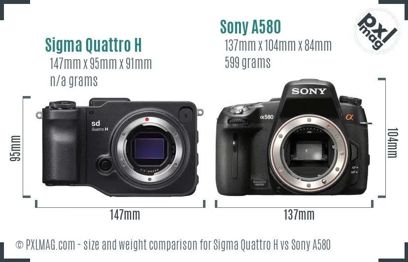 Sigma Quattro H vs Sony A580 size comparison