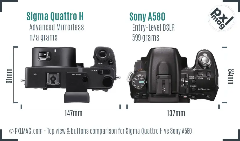 Sigma Quattro H vs Sony A580 top view buttons comparison