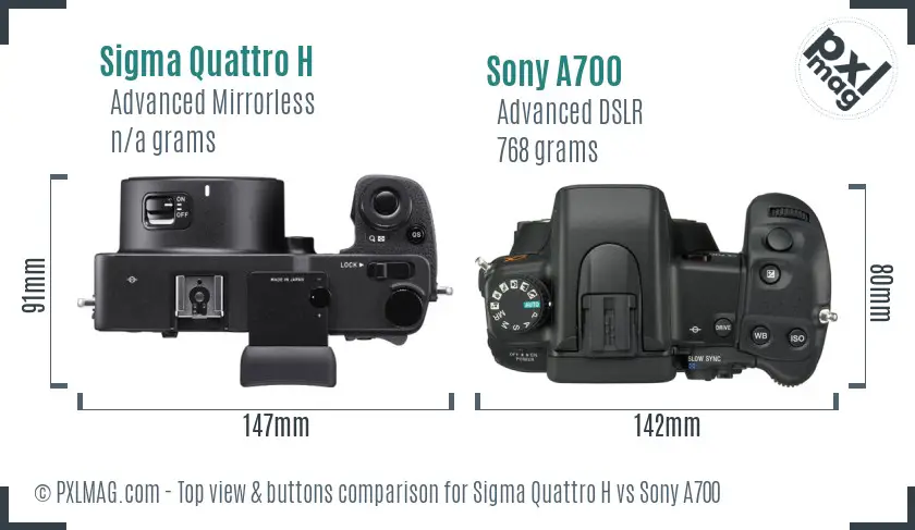 Sigma Quattro H vs Sony A700 top view buttons comparison