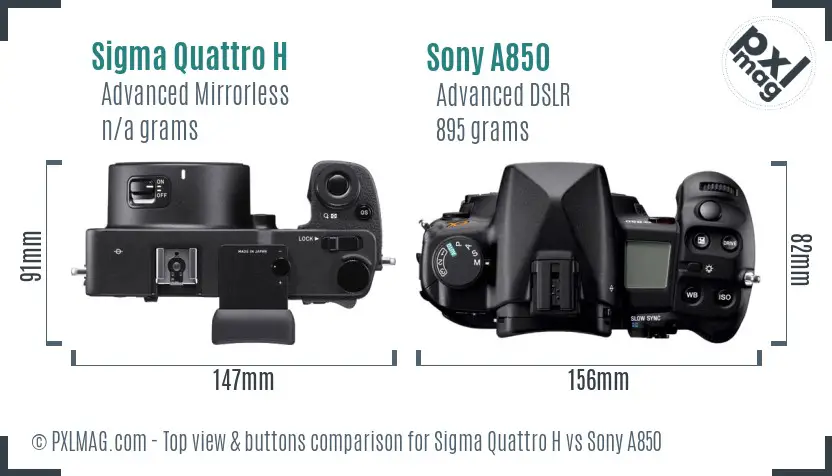 Sigma Quattro H vs Sony A850 top view buttons comparison