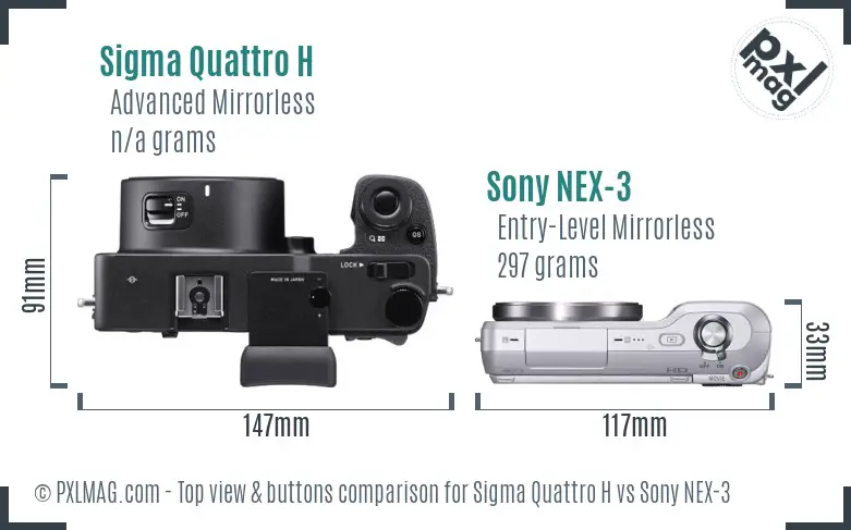 Sigma Quattro H vs Sony NEX-3 top view buttons comparison