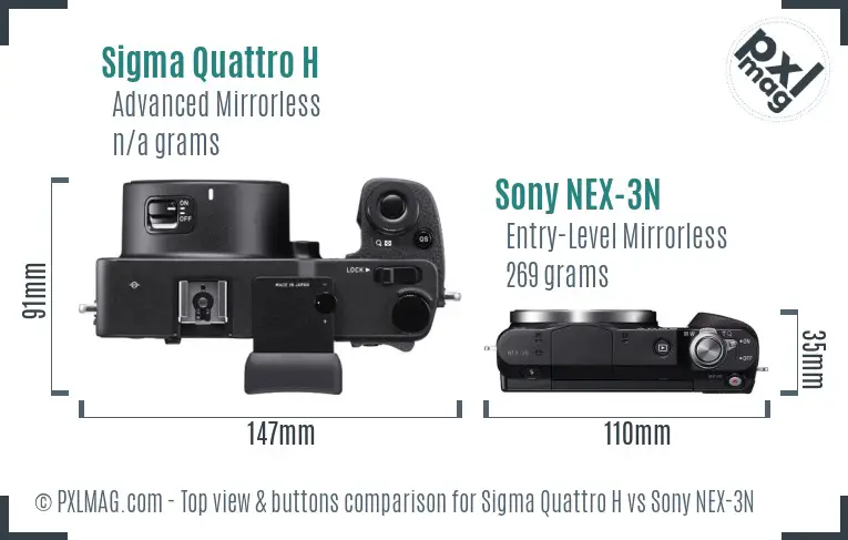 Sigma Quattro H vs Sony NEX-3N top view buttons comparison Sigma Quattro H vs Sony NEX-3N top view buttons comparison