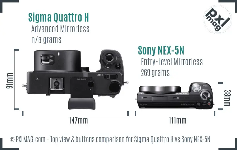 Sigma Quattro H vs Sony NEX-5N top view buttons comparison Sigma Quattro H vs Sony NEX-5N top view buttons comparison