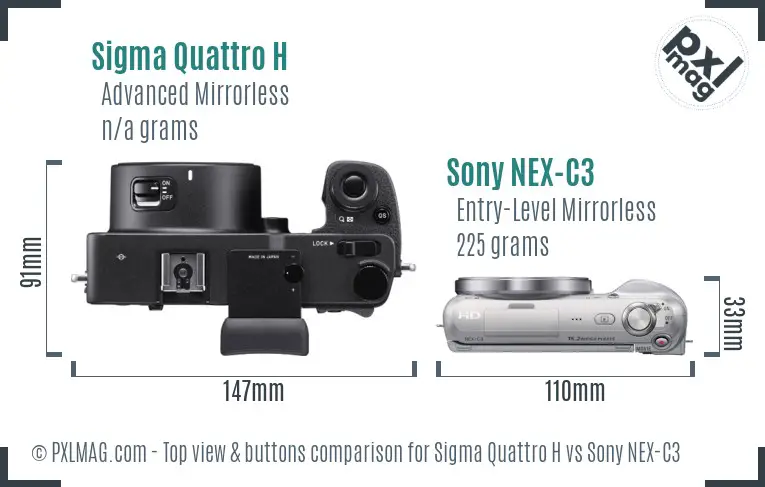 Sigma Quattro H vs Sony NEX-C3 top view buttons comparison