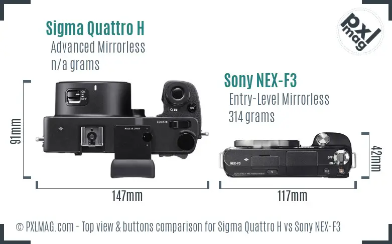 Sigma Quattro H vs Sony NEX-F3 top view buttons comparison