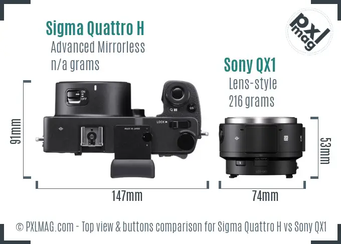 Sigma Quattro H vs Sony QX1 top view buttons comparison Sigma Quattro H vs Sony QX1 top view buttons comparison