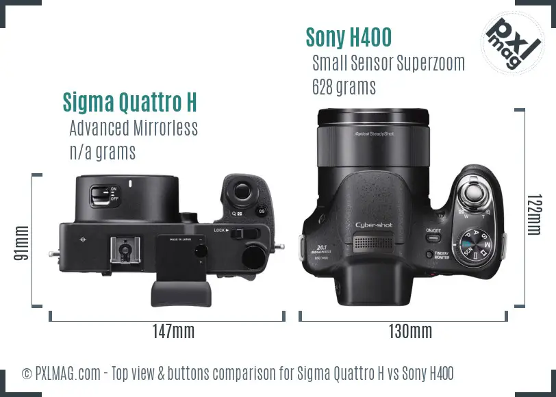 Sigma Quattro H vs Sony H400 top view buttons comparison Sigma Quattro H vs Sony H400 top view buttons comparison