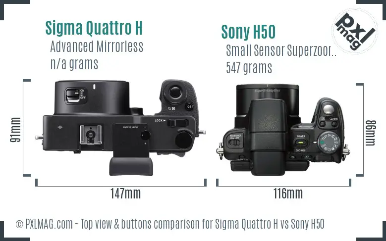 Sigma Quattro H vs Sony H50 top view buttons comparison